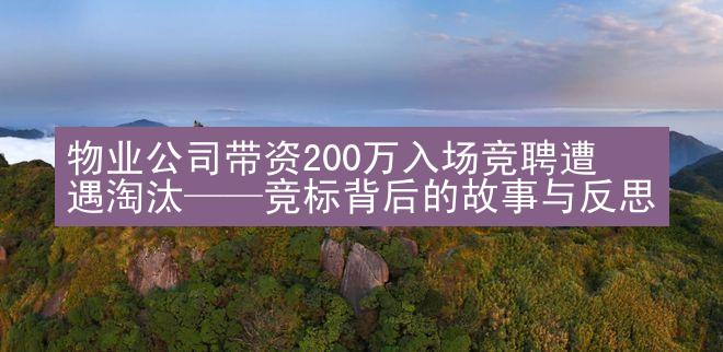 物业公司带资200万入场竞聘遭遇淘汰——竞标背后的故事与反思